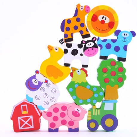 Blocuri de înfiletat din lemn - Animale Fermă 13 elemente 7 Naptaptap.ro - Magazin online jucarii Montessori, educative, de logica si de lemn. Jucarii sustenabile si ecologice.