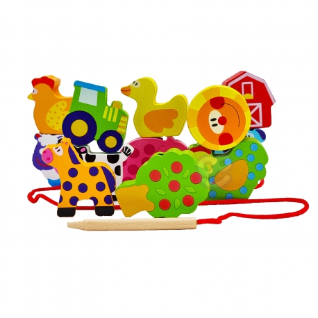 Blocuri de înfiletat din lemn - Animale Fermă 13 elemente 6 Naptaptap.ro - Magazin online jucarii Montessori, educative, de logica si de lemn. Jucarii sustenabile si ecologice.
