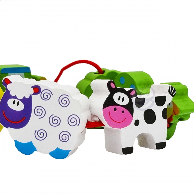 Blocuri de înfiletat din lemn - Animale Fermă 13 elemente 4 Naptaptap.ro - Magazin online jucarii Montessori, educative, de logica si de lemn. Jucarii sustenabile si ecologice.