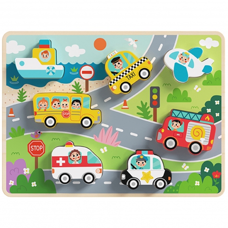 Jucărie din lemn Montessori puzzle din lemn - vehicule 1 Naptaptap.ro - Magazin online jucarii Montessori, educative, de logica si de lemn. Jucarii sustenabile si ecologice.