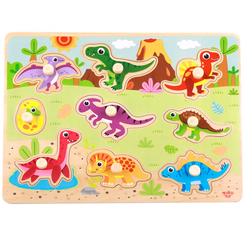 Puzzle Montessori din lemn - dinozauri 1 Naptaptap.ro - Magazin online jucarii Montessori, educative, de logica si de lemn. Jucarii sustenabile si ecologice.