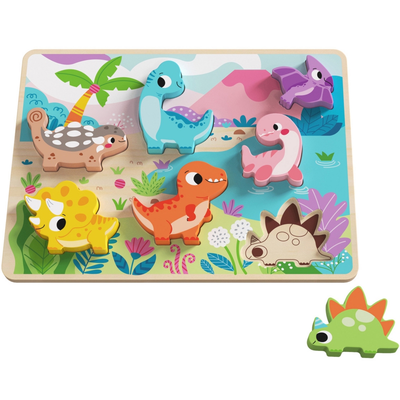 Puzzle Montessori din lemn - dinozauri veseli 1 Naptaptap.ro - Magazin online jucarii Montessori, educative, de logica si de lemn. Jucarii sustenabile si ecologice.