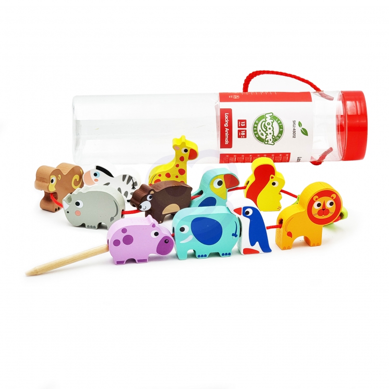 Blocuri de lemn pentru înfiletat - animale Safari ZOO 13 elemente 2 Naptaptap.ro - Magazin online jucarii Montessori, educative, de logica si de lemn. Jucarii sustenabile si ecologice.