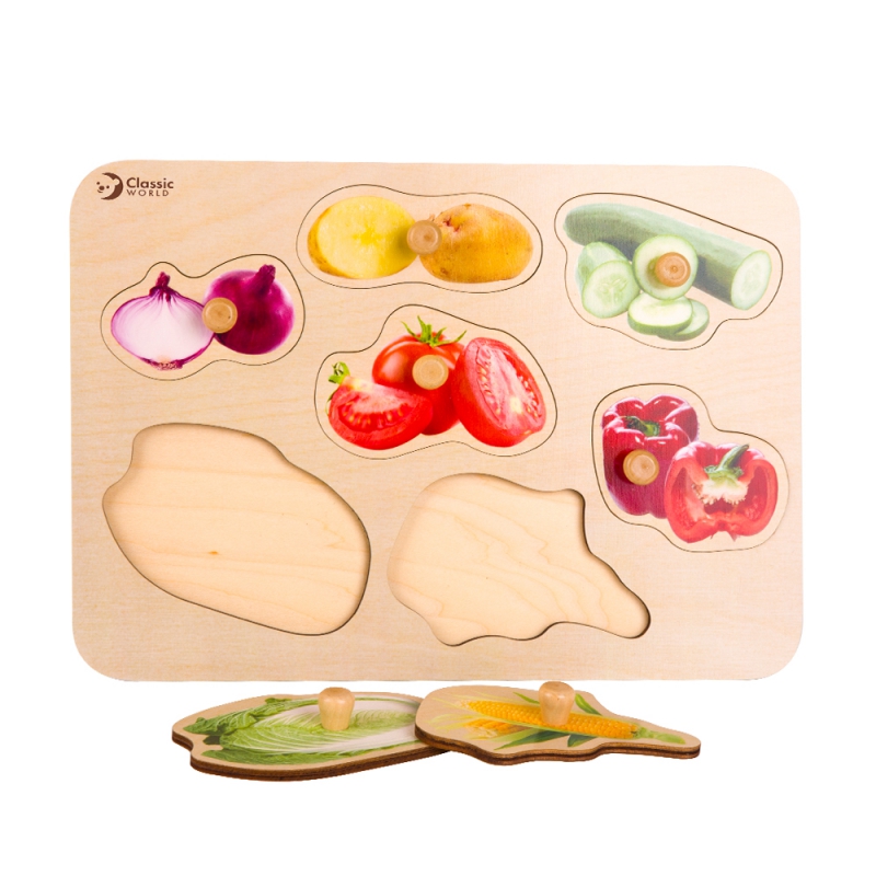 Jigsaw puzzle legume din lemn pentru copii 1 Naptaptap.ro - Magazin online jucarii Montessori, educative, de logica si de lemn. Jucarii sustenabile si ecologice.