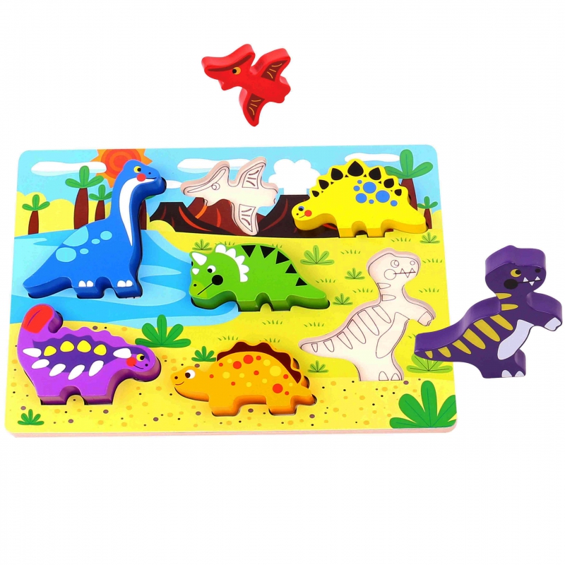 Puzzle Montessori cu dinozauri 1 Naptaptap.ro - Magazin online jucarii Montessori, educative, de logica si de lemn. Jucarii sustenabile si ecologice.
